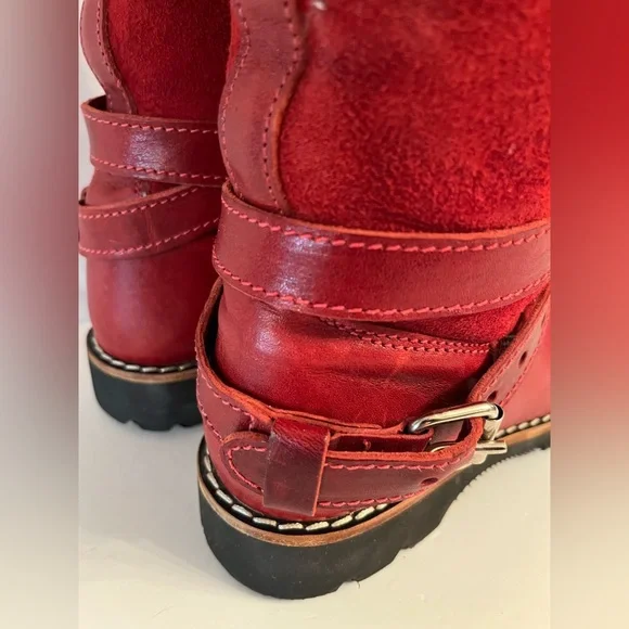Vintage Roots Red Shearling Moto Boots | Made in Canada - Picture 9 of 14
